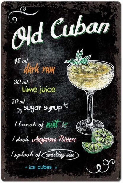 8x12 inch Original Vintage Design Old Cuban Cocktail Recipe Tin Signs