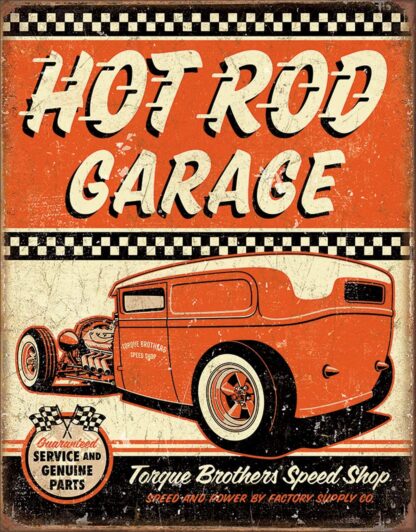 8x12 inch Hot Rod Garage - Rat Rod Tin Sign - Nostalgic Vintage Metal