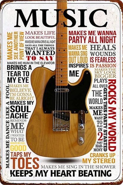 8x12 inch Guitar Metal Signs Vintage Rock Music Wall Decor Man Cave Tin Sign