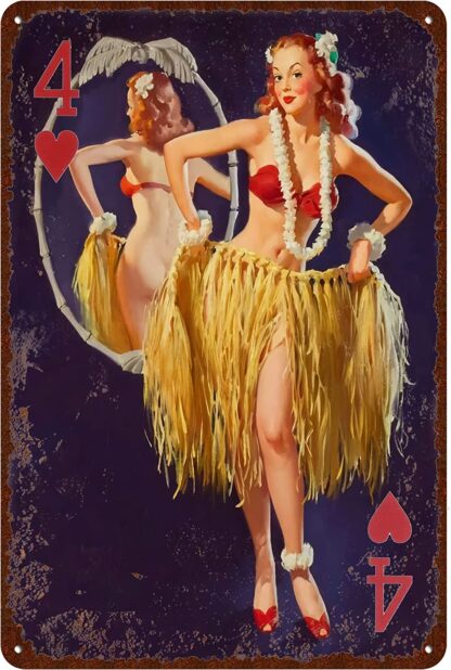 8x12 inch Vintage Poker Tour of Hearts Sign, Poker Pin Up Girl Metal Sign