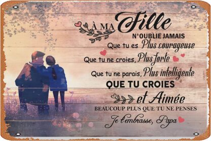 8x12 inch family poster Papa to daughter french version funny Retro metal tin sign