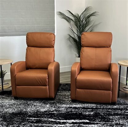 Set of 2 Tan Padded Seat Recliner Chair Single Sofa Recliner