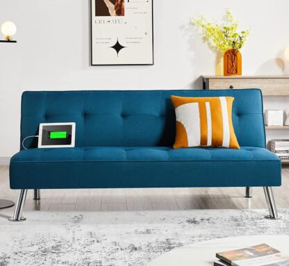 Blue Modern Convertible Futon Sofa Bed