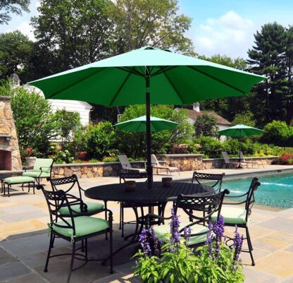 9FT Dark Green Garden Table Umbrella with 26.5lb Patio Umbrella Base