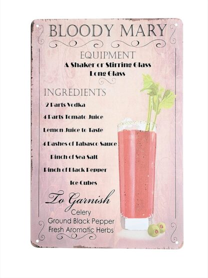 8" x 12" Popular Cocktails and Drink Mix Recipes Menu on Metal Tin Sign