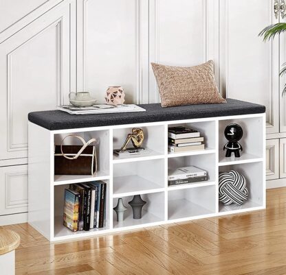 White Shoe Bench, Shoe Storage Cabinet with Adjustable Shelves