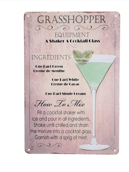 8" x 12" Popular Cocktails and Drink Mix Recipes Menu on Metal Tin Sign