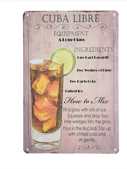 8" x 12" Popular Cocktails and Drink Mix Recipes Menu on Metal Tin Sign