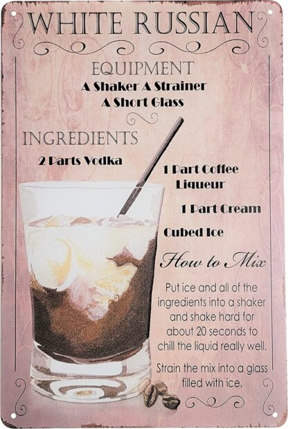 8" x 12" Popular Cocktails and Drink Mix Recipes Menu on Metal Tin Sign