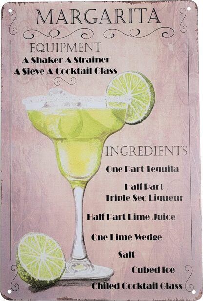 8" x 12" Popular Cocktails and Drink Mix Recipes Menu on Metal Tin Sign