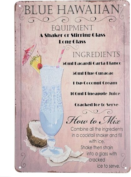 8" x 12" Popular Cocktails and Drink Mix Recipes Menu on Metal Tin Sign