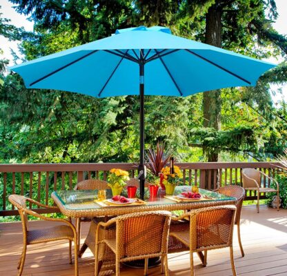 9FT Sky Blue Garden Table Umbrella with 26.5lb Patio Umbrella Base