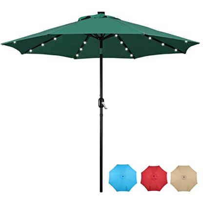 9FT Dark Green Patio Umbrella with Solar Lights - UV Protection Market Table Umbrella - Image 10