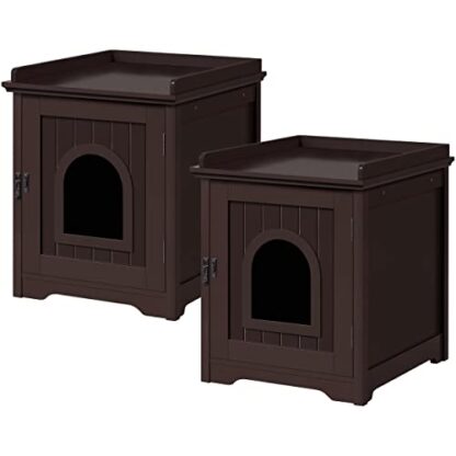 2Pcs Espresso Cat Litter Box Furniture Enclosure, Pet Loo Cabinet Indoor Cat Hidden - Image 10