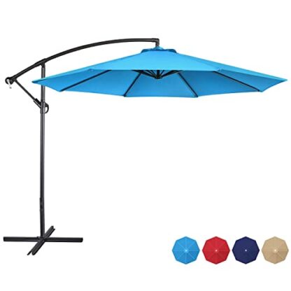 10FT Sky Blue Patio Offset Umbrella - Cantilever Hanging Outdoor Umbrellas - Image 10