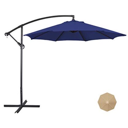 9FT Blue Patio Offset Umbrella - Cantilever Hanging Outdoor Umbrellas - Image 10