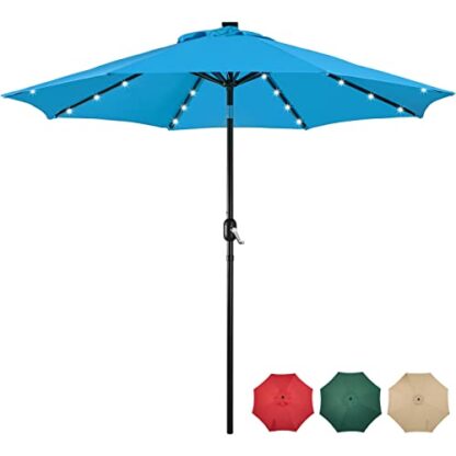 9FT Sky Blue Solar Powered Patio Umbrella - UV Protection Market Table Umbrella - Image 10