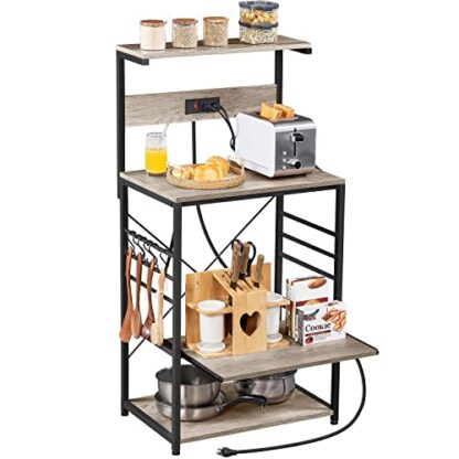 4-Tier Grey Bakers Rack with Power Outlet and Wheels - Image 10