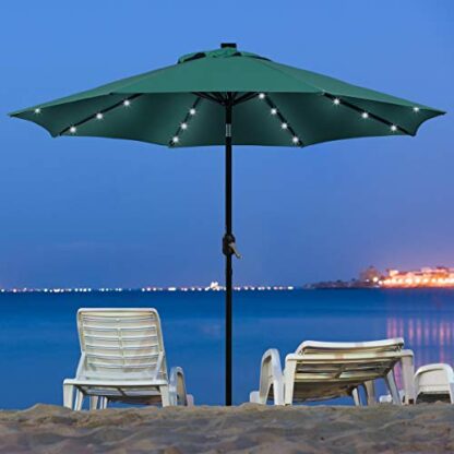 9FT Dark Green Patio Umbrella with Solar Lights - UV Protection Market Table Umbrella - Image 6