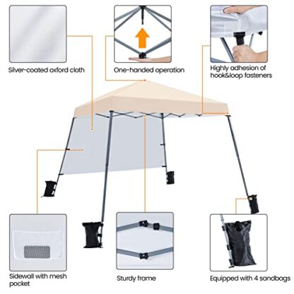 Beige Pop Up Canopy Tent with 1 Sun Shade Wall, Lightweight Instant Tent - Image 5