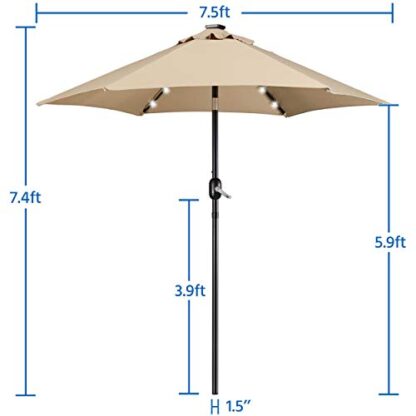 7.5FT Tan Solar Patio Umbrella-18 LED Lighted Market Table Outdoor Umbrella - Image 8