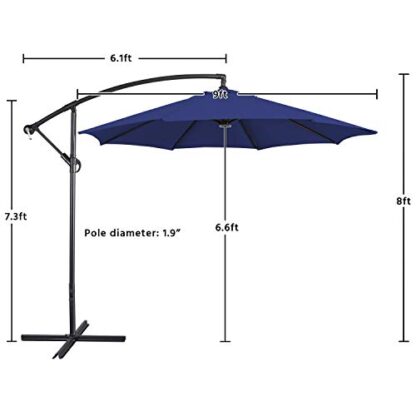 9FT Blue Patio Offset Umbrella - Cantilever Hanging Outdoor Umbrellas - Image 8