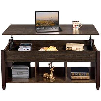 Brown Lift Top Coffee Table with Hidden Compartment &amp - Image 10