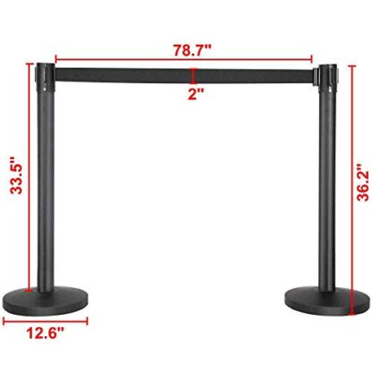 6-Pack Black Stanchion Crowd Control Barrier Posts with 6.5 Foot Retractable Belt - Image 7