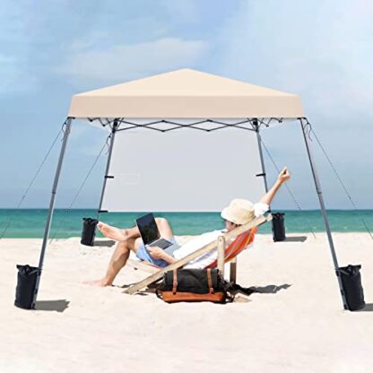 Beige Pop Up Canopy Tent with 1 Sun Shade Wall, Lightweight Instant Tent - Image 9