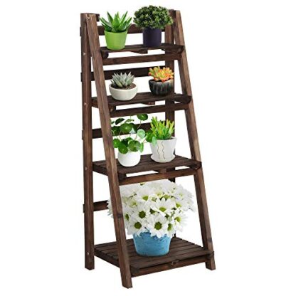 Brown Folding Ladder Shelf, Foldable Indoor Outdoor Shelves Wood Ladder Shelf - Image 10