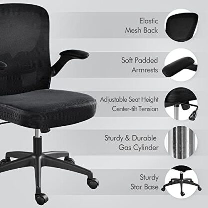 Black Office Chair Desk Chair with Flip up Armrests Mesh Computer Chair - Image 7