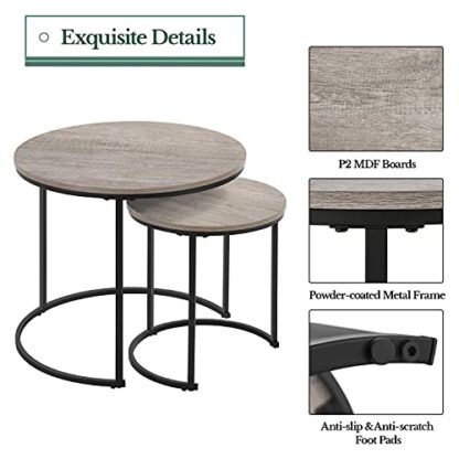 Grey Rustic Nesting Coffee Table with Round Wooden Tabletop &amp - Image 8