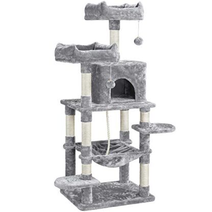 Light Gray 59in Cat Stand House Cat Condo Tower, Multi-Level Cat Scratching Post - Image 8