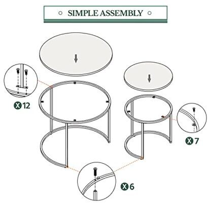 Grey Rustic Nesting Coffee Table with Round Wooden Tabletop &amp - Image 5