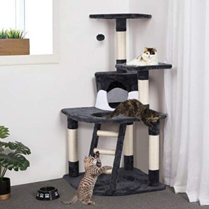 Dark Gray and White Cat Tree Tower Kitty House, 32L x 27W x 47.5H Inches - Image 7