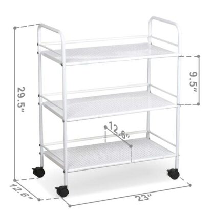 3 Tier White Trolley Cart, Tray and Metal Frame - Image 8