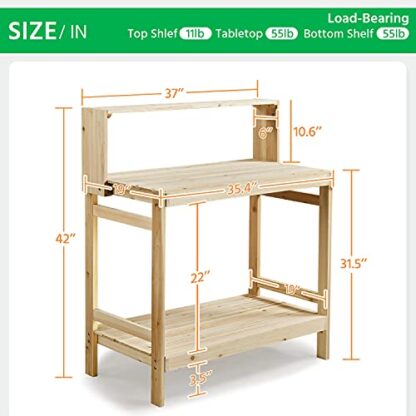 Natrual Wood Garden Potting Bench Table Solid Wood Work Station - Image 7