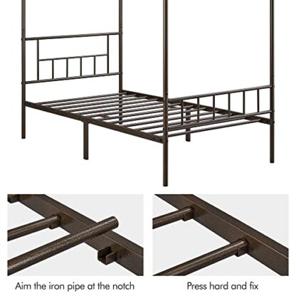 Twin Size Bronze Metal Four-Poster Canopy Bed Mattress Foundation - Image 4