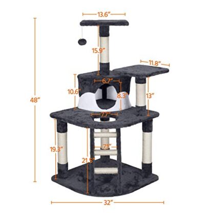 Dark Gray and White Cat Tree Tower Kitty House, 32L x 27W x 47.5H Inches - Image 6