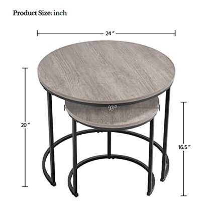 Grey Rustic Nesting Coffee Table with Round Wooden Tabletop &amp - Image 6