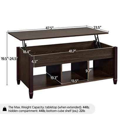 Brown Lift Top Coffee Table with Hidden Compartment &amp - Image 7