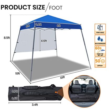 Blue Pop Up Canopy Tent with 1 Sun Shade Wall, Lightweight Instant Tent - Image 8