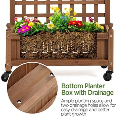 2PCS 50" H Brown Raised Garden Bed with Trellis; Wheels Standing Vertical Planter Box - Image 7