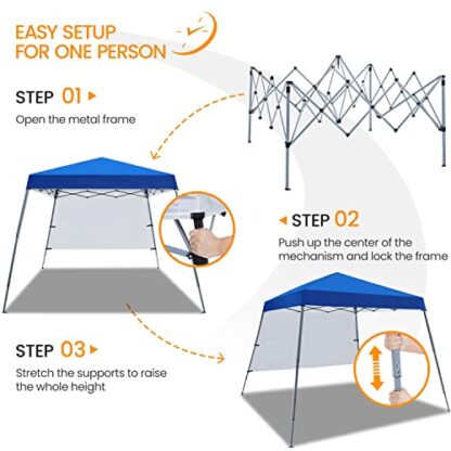 Blue Pop Up Canopy Tent with 1 Sun Shade Wall, Lightweight Instant Tent - Image 3