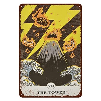 8x12 inch Vintage Rabbit Tin Signs - Funny Tarot Cards The Tower XVI Metel Signs