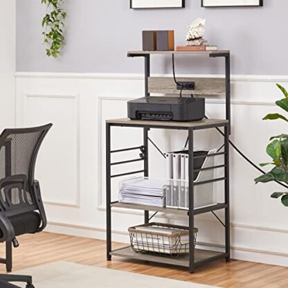 4-Tier Grey Bakers Rack with Power Outlet and Wheels - Image 7