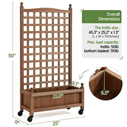 2PCS 50" H Brown Raised Garden Bed with Trellis; Wheels Standing Vertical Planter Box - Image 5