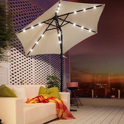 7.5FT Tan Solar Patio Umbrella-18 LED Lighted Market Table Outdoor Umbrella - Image 9