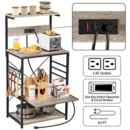 4-Tier Grey Bakers Rack with Power Outlet and Wheels - Image 8