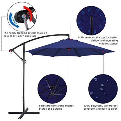 9FT Blue Patio Offset Umbrella - Cantilever Hanging Outdoor Umbrellas - Image 7